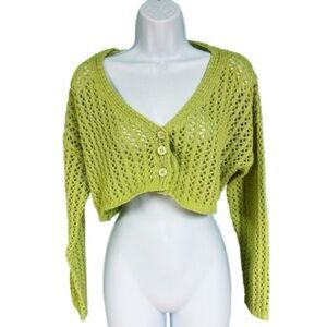Le Lis Collection Green Knit Cropped Cardigan Sweater Womens Size XS